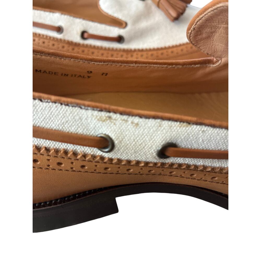 Paul Frederick Men's Size 9M Two Tone Leather Canvas Italian Tasseled Loafer - Picture 14 of 14